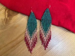 Pendientes brillantes, pendientes de cuentas verdes y rojas, pendientes con flecos, pendientes de cuentas brillantes, regalo para ella, regalo de noche, regalo de Navidad - Product Image 6