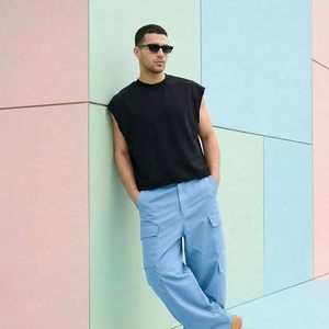 Men's Eco-Friendly Anti-Pilling <b>Cropped</b> Tank <b>Top</b> 320GSM Heavyweight 100% Cotton French Terry Boxy Oversized Fit Raw Hem - Product Image 2