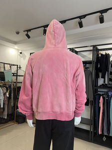 Sweat à capuche personnalisé pour homme, style streetwear, effet vieilli, sans cordon, en polaire, zippé, vintage, double couche, délavé à l'acide, effet soleil éclairé - Product Image 4