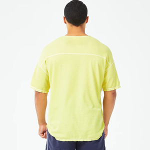 เสื้อยืดคอตตอนแท้เนื้อหนา สีเหลือง เสื้อยืดทรงบ็อกซี่ สตรีทแวร์ เสื้อยืดโอเวอร์ไซส์ เสื้อยืดครอปพิมพ์โลโก้ตามสั่ง ผลิตตามสั่ง - Product Image 2