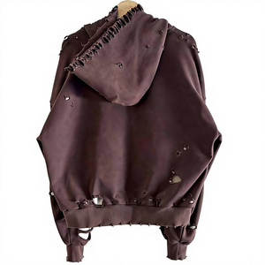 Sudadera con capucha extragrande con cremallera, diseño de corte sólido, unisex, largo regular, estilo gótico, tejida, 100% algodón, ecológica - Product Image 2