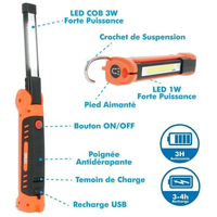 Linterna LED retráctil, 3W + 1W