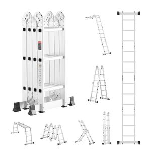 Scala Pieghevole Multifunzione da 2,35 m (7 1/2 piedi) con 3 Gradini Regolabili, Telescopica fino a 3,66 m (12 piedi) di Portata, in Materiale FRP Resistente per Uso Domestico - Product Image 1