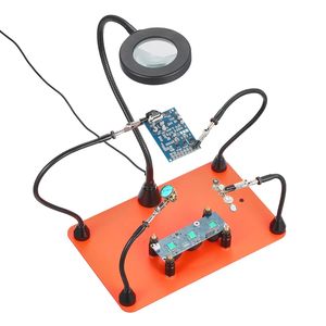 Strumento di saldatura magnetico a terza mano con 4 bracci flessibili e lampada d'ingrandimento a LED 3X per saldature PCB di precisione - Product Image 3