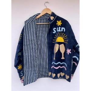 Velvet Suzani Knitted Embroidery Heated Reversible Breathable Cotton <b>Jacket</b> for Women Autumn/Winter Beach Wear Gift - Product Image 2