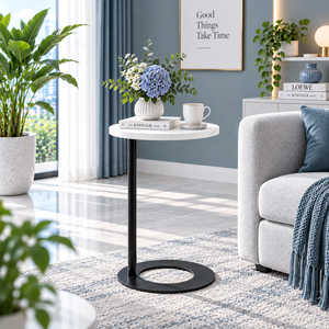 NGUYEN DECOR Modern Minimalist Round <b>Side</b> <b>Table</b> Maple Top <b>Black</b> Metal Base Eco-Friendly Living Room Set Bedroom Furniture - Product Image 4