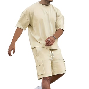 Custom Men Summer <b>Set</b> Manufacturer Cotton Cargo Shorts T Shirt Casual OEM Private Label Bulk - Product Image 1