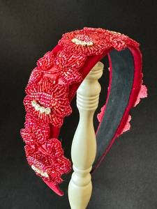 Diadema de tela con cuentas de vidrio bordadas a mano y diseño de fichas de mahjong, moderna y casual para mujer - Product Image 4