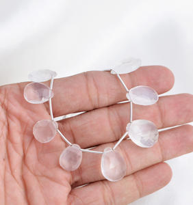 Collar de gotas facetadas de cristal blanco natural | 8 pulgadas de gotas facetadas de cristal blanco para la fabricación de joyería fina con piedras preciosas - Product Image 4