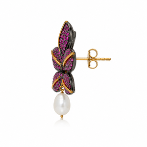 High Quality Mayrabygungun Pink AD Stone Flower <b>Stud</b> <b>Earrings</b> Pearl MOP | 925 Sterling <b>Silver</b> 18K Gold Plated Floral <b>Earrings</b> - Product Image 2