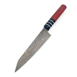 Couteau de chef moderne personnalisé fait main Burraq, lame en acier Damas, manche en bois de 8 pouces, épaisseur de 3,0 mm, étui en cuir - Product Image 1