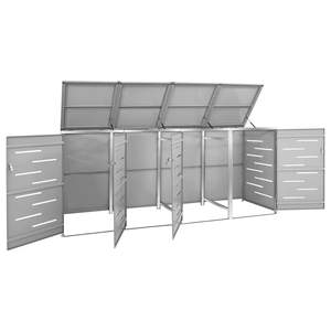 Quadruple Wheelie Bin Shed 108.9"x30.5"x44.3" Stainless Steel Waste Bins - Product Image 3