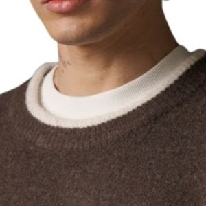 <b>Brown</b> Knitted Crew Sweater with Contrast Trim Soft Comfortable Fitted Pullover Lightweight Casual Wear - Product Image 4