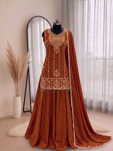 Wedding Kurta Sharara Dupatta Set Rangoli crush with heavy Embroidery work And <b>Beads</b> work Buy <b>Direct</b> From Supplier - Product Image 4