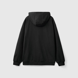 Men's <b>Black</b> Hooded Zip-Up <b>Sweatshirt</b> Regular Fit Solid Color Casual Cotton Knitted Autumn Wear - Product Image 5