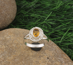 Anillo de mujer con cuentas de citrino natural, plata de ley 925, estilo clásico, engaste de bisel, para fiesta de boda de enero - Product Image 5