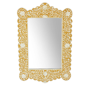 Miroir mural rectangulaire moderne style ferme, en bois et incrustations d'os, cadre rayé marron et blanc, bordure dorée - Décoration de luxe artisanale et durable - Product Image 5
