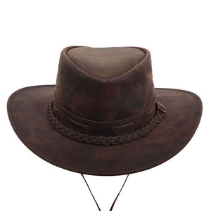 Sombrero Fedora de Cuero Estilo Vaquero, Personalizado, Estilo Europeo Americano, Color Marrón, Cuero Crazy Horse, Unisex, Ajustable - Product Image 1