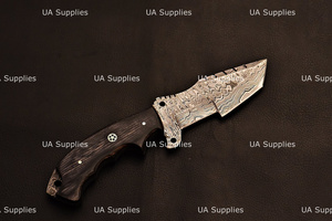 Cuchillo de Caza de Hoja Fija de Acero de Damasco Forjado a Mano de 10 Pulgadas con Punta Clip y Mango de Madera, Personalizable OEM, Grado Industrial - Product Image 2