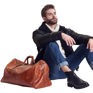 กระเป๋าเดินทางหนังแท้กันน้ำแบบ unisex พร้อมซิปปิด โลโก้ปั๊มนูน ความจุ 20-35 ลิตร สำหรับใส่รองเท้าและใช้งานกลางแจ้ง - Product Image 4