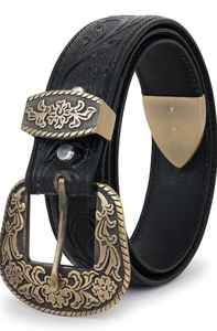 Cinturón de Cuero PU Estilo Vaquero Occidental Personalizable de Primera Calidad para Hombre, Diseño Floral en Relieve, Hebilla Plateada Grabada, Duradero y a la Moda - Product Image 5