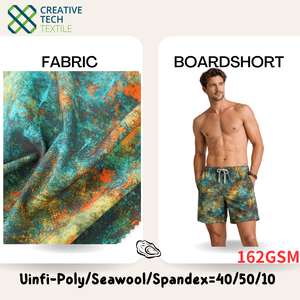 DIP-CH5741 Uinfi-Poly/Seawool/Spandex=40/50/10 C6 W/R, Lana de mar reciclada sostenible con impresión digital para pantalones cortos de playa - Product Image 2