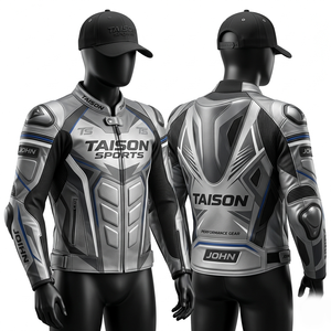 Maillot de moto en cuir véritable premium 320 GSM, design à panneaux rembourrés noir et argent, logo personnalisé embossé, coupe racing. - Product Image 1