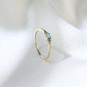 Anillo de Amazonita Azul Delicado con Diseño de Vid y Moissanita, Plata de Ley 925, Chapado en Oro de 14K, Regalo para Mamá - Product Image 3