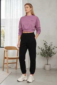 Sweat-shirt à col rond en polaire violet pour femme, pull court décontracté à manches longues, haut d'automne - Product Image 6
