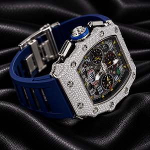 Montre chronographe mécanique sertie de diamants Raj Gems, analogique-numérique, boîtier carré, cristal saphir, bracelet en acier inoxydable, pour homme - Product Image 2
