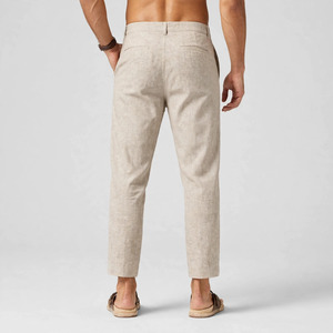 Wholesale <b>men's</b> Cotton Oxford <b>Trousers</b> Straight Fit Elastic Waist Drawstring Closure Casual Summer Breathable Side Pockets - Product Image 2