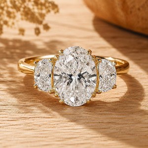 IGI Certified DEF Color VS VVS Clarity Oval Lab Grown Diamond 10K14K 18K Solid Gold Wedding Ring <b>Three</b> Stone Ring Prong Set Ring - Product Image 1