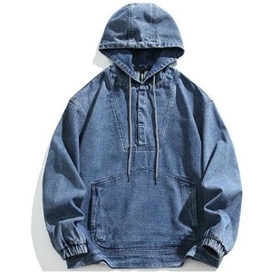 บริการ OEM เสื้อฮู้ดดี้เดนิมวินเทจสีซีดแบบขายดี ทรงโอเวอร์ไซส์ คุณภาพพรีเมียม แขนเสื้อแบบดรอปโชว์เดอร์ เสื้อฮู้ดดี้เดนิมผู้ชาย - Product Image 5
