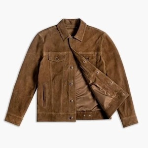 <b>Men's</b> Suede <b>Trucker</b> <b>Jacket</b> Brown Real Leather Button Up Western <b>Trucker</b> Coat - Product Image 3