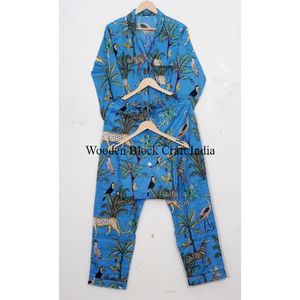 New Design Soft and Breathable Material Pure Cotton jungle Printed Designer Night Suits <b>Top</b> and Pajama Sets from India Wholesale - Product Image 5