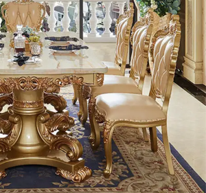 ชุดโต๊ะรับประทานอาหารไม้สักแท้เคลือบทองหรูหรา หน้าท็อปหินอ่อน สไตล์ยุโรป แกะสลักอย่างประณีต สำหรับใช้ในโรงแรม ผลิตในอินโดนีเซีย - Product Image 6