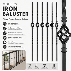 Balustres de balcon modernes en fer noir mat, à panier simple et double torsion, pour garde-corps d'escalier en métal, pour villas et hôtels - Product Image 1