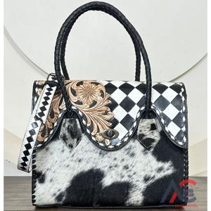 Nuevo bolso tote a cuadros de cuero genuino de vaca con diseño floral, elegante bolso de hombro y bandolera para mujer para uso diario. - Product Image 1