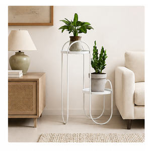 Soporte de Metal de 2 Niveles para Plantas, Interior/Exterior, Estilo Vintage Minimalista, para Sala de Estar, Balcón, Estante de Exhibición de Hierro - Product Image 2