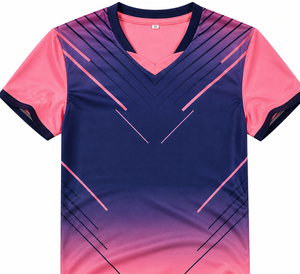 Children Custom <b>Plus</b> <b>Size</b> Soccer Jersey Set V-Neck Short Sleeve Printed Gradient <b>Pink</b> Navy Moisture Wicking Anti-UV Polyester - Product Image 3