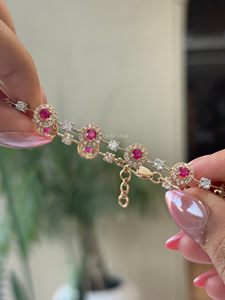 Elegant Round Cut Lab Created Diamond <b>Bracelet</b> 1.75 Carat Gold <b>Ruby</b> Shade Halo Station Tennis Jewelry Gift 14K - Product Image 5
