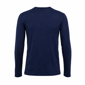 Camiseta térmica de manga larga con cuello redondo para hombre, color azul marino, de secado rápido, transpirable, amarilla, atlética, para gimnasio, moda urbana. - Product Image 2