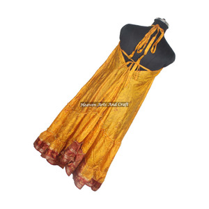 Nouvelle robe en soie vintage indienne légère pour l'été, robe en tissu sari pour femme, robe de soirée élégante sans manches pour femme - Product Image 5