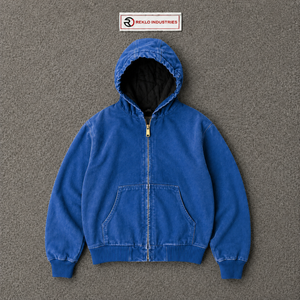 Sweat à capuche zippé bleu délavé, style vintage, coupe oversize streetwear, effet délavé à l'acide, coupe décontractée, fermeture éclair intégrale, décontracté, unisexe, grammage lourd - Product Image 5