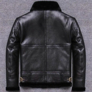 <b>Men's</b> Genuine Leather <b>Aviator</b> Bomber <b>Jacket</b> Faux Fur Lining Zip Front Stand Collar Winter Moto Biker Style Solid Windproof - Product Image 3