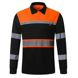 Polo unisexe fluorescent haute visibilité réfléchissant imperméable respirant grande taille à manches longues noir orange polyester - Product Image 1
