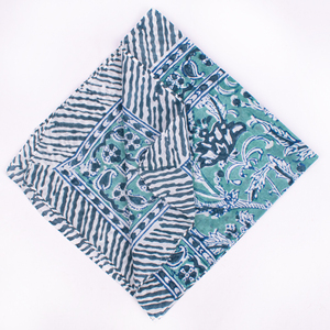 Designer Floral Pattern Cotton Bandana Square Scarf Blue Green Casual Style Spring Summer Wear For Unisex - Product Image 5