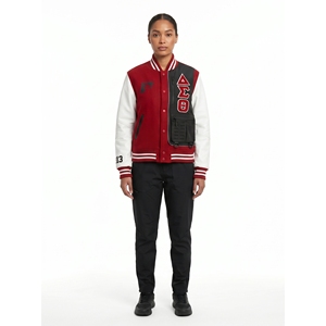 Chaqueta Varsity de Lana Melton Premium para Mujer, Ropa Personalizada para Hermandades, Mangas Modulares de Cuero PU OEM, Transpirable e Informal - Product Image 1