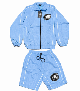 Custom Winter Hooded Nylon Windbreaker <b>Jacket</b> and Shorts Set Plus Size Water Resistant Two Piece Tracksuit - Product Image 1