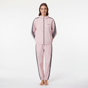 Women's Oversize Full <b>Zip</b> Cropped Tracksuit Set Long Sleeve Contrast Sweatshirt Side Stripe Drawstring Pants with Pockets - Product Image 3